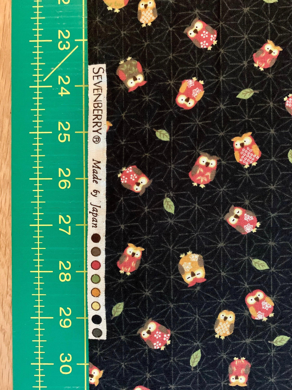 Sevenberry - Owls and Asanoha Stars Cotton Fabric - Black
