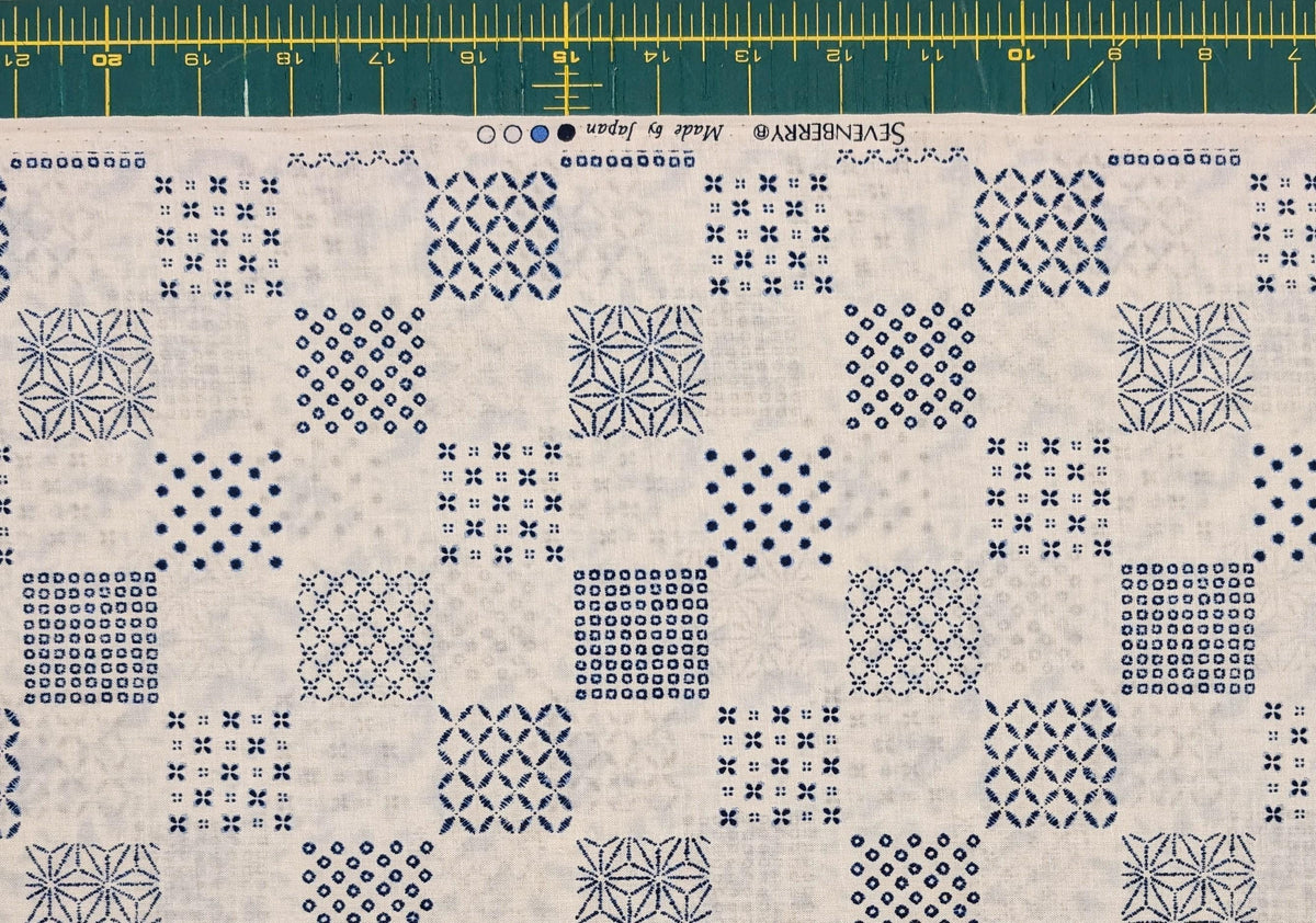 Sevenberry - Patterned Squares Shibori-Style Collection Cotton Fabric - White
