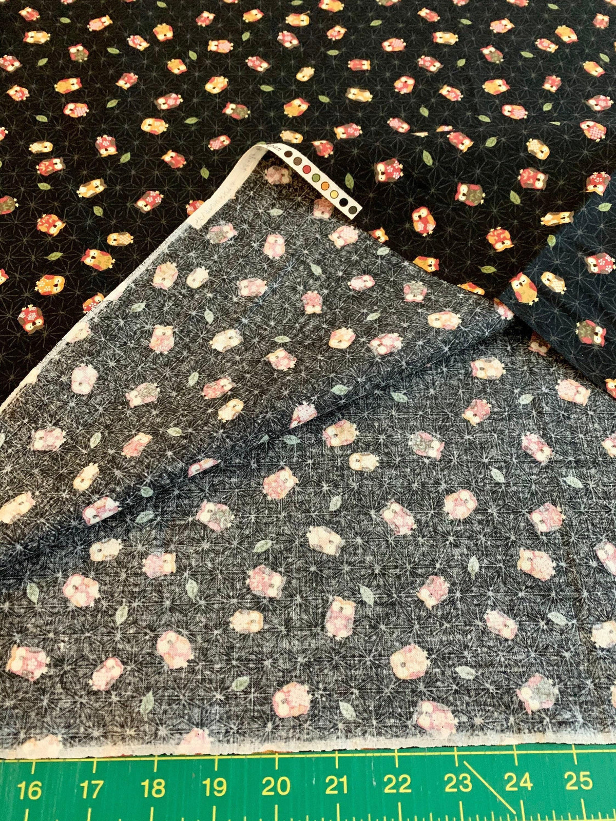Sevenberry - Owls and Asanoha Stars Cotton Fabric - Black