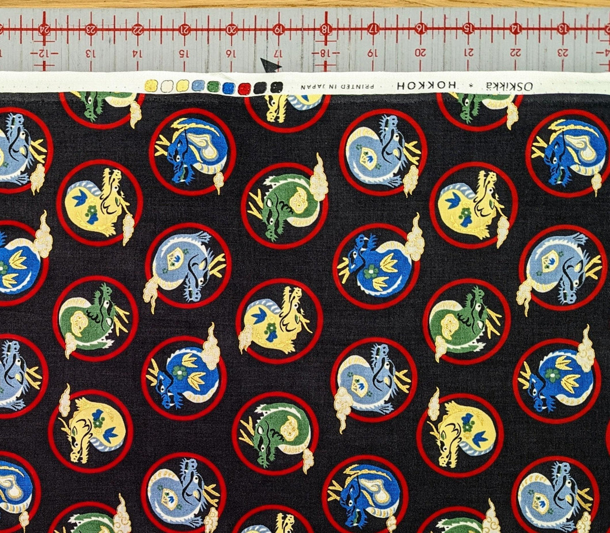 Hokkoh - Little Dragons Cotton Fabric - Black