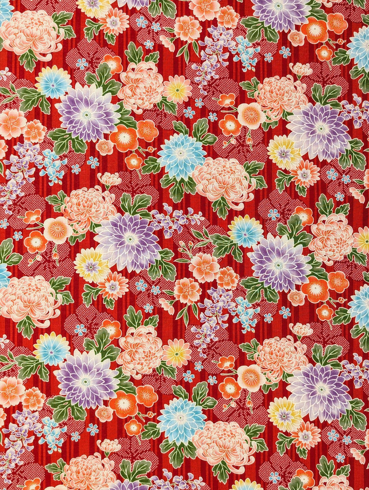 Sevenberry - Striped Shibori Flowers Cotton Fabric - Red