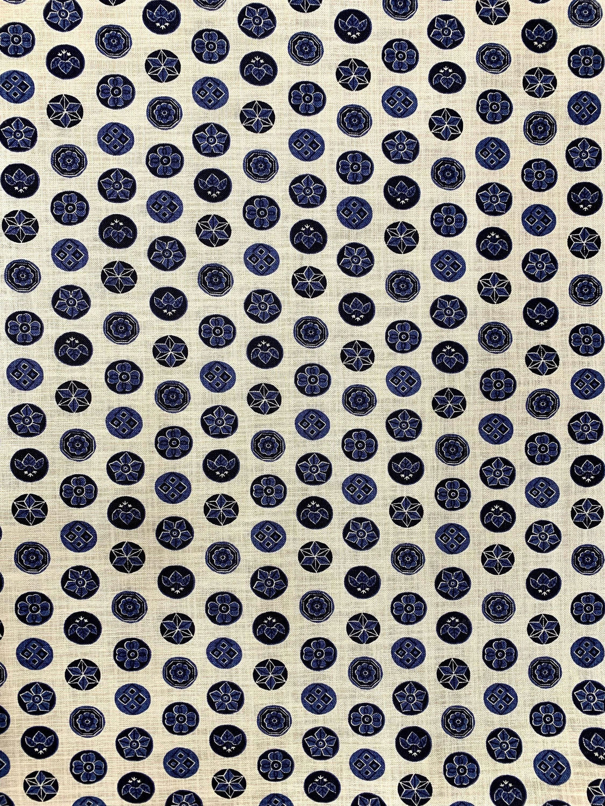 Sevenberry - Vintage Crests Cotton Fabric - Beige Blue