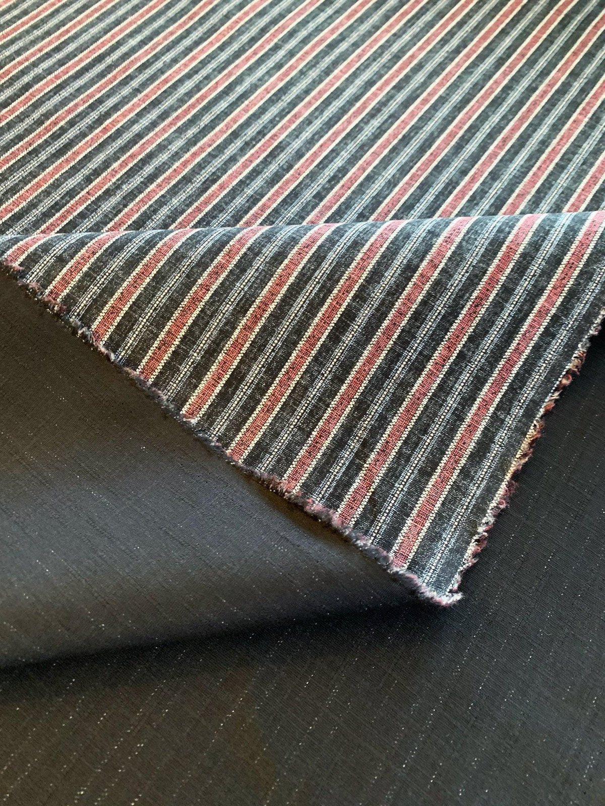 Morikiku - Stripe Cotton Dobby - Black Blue Red White