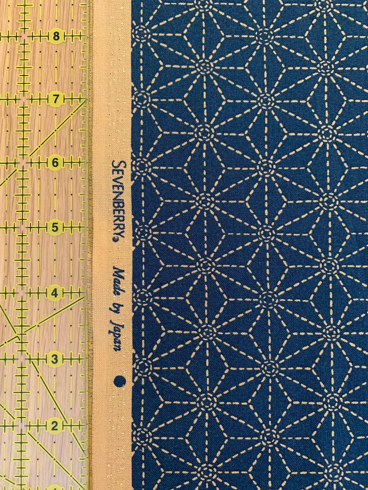 Sevenberry - Sashiko Stars Cotton Fabric 麻の葉 Asanoha - Blue Beige
