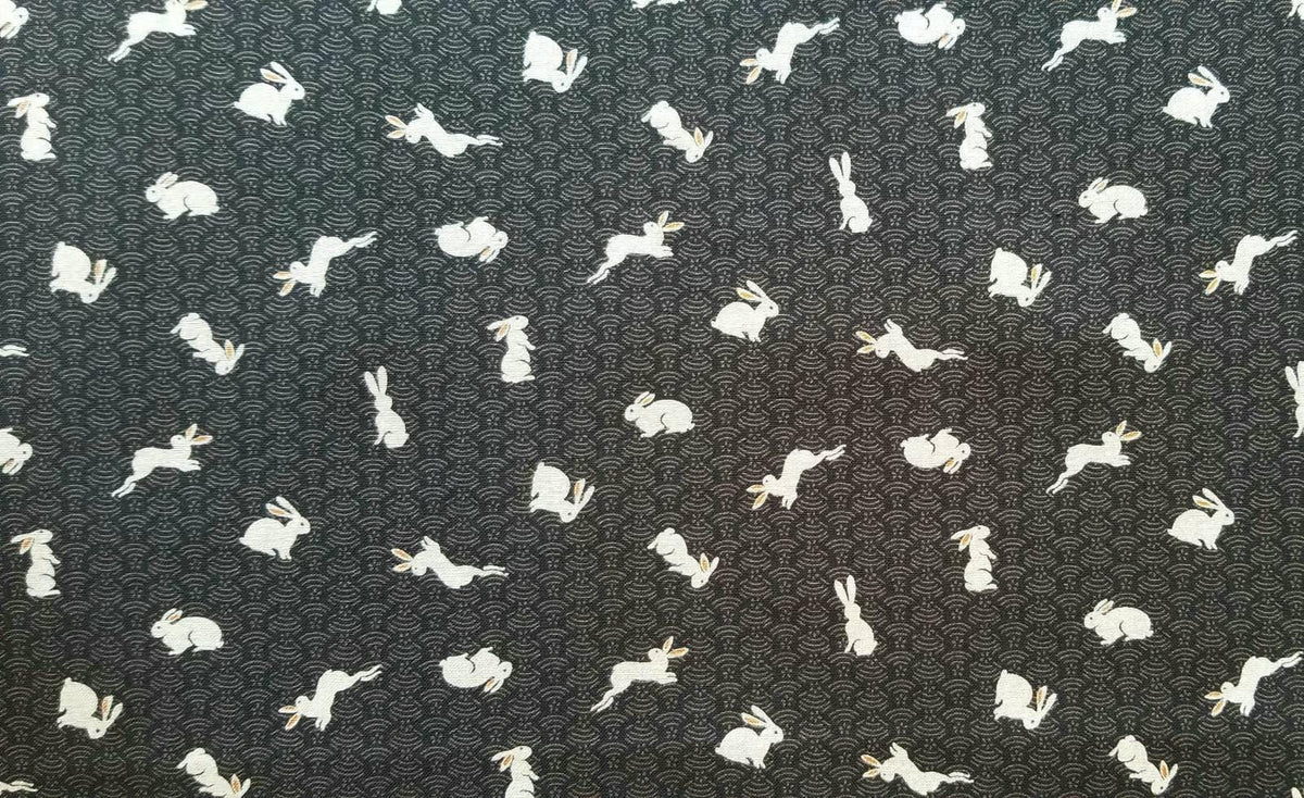 Sevenberry - Bunnies and Waves Cotton Fabric - Black