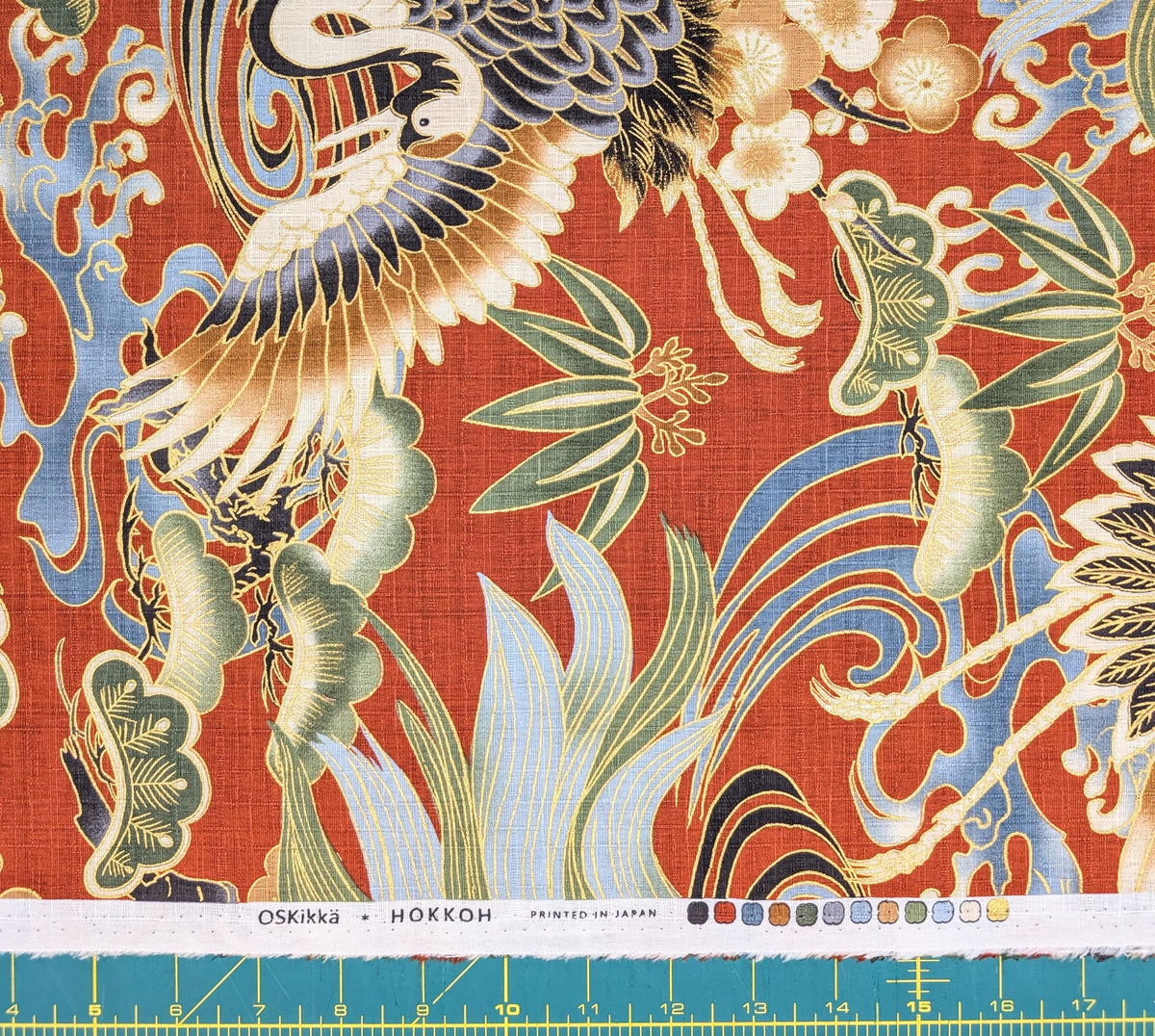 NEW Golden Crane & Minogame Hokkoh Japanese cotton dobby fabric 1025-100-5 B burnt orange