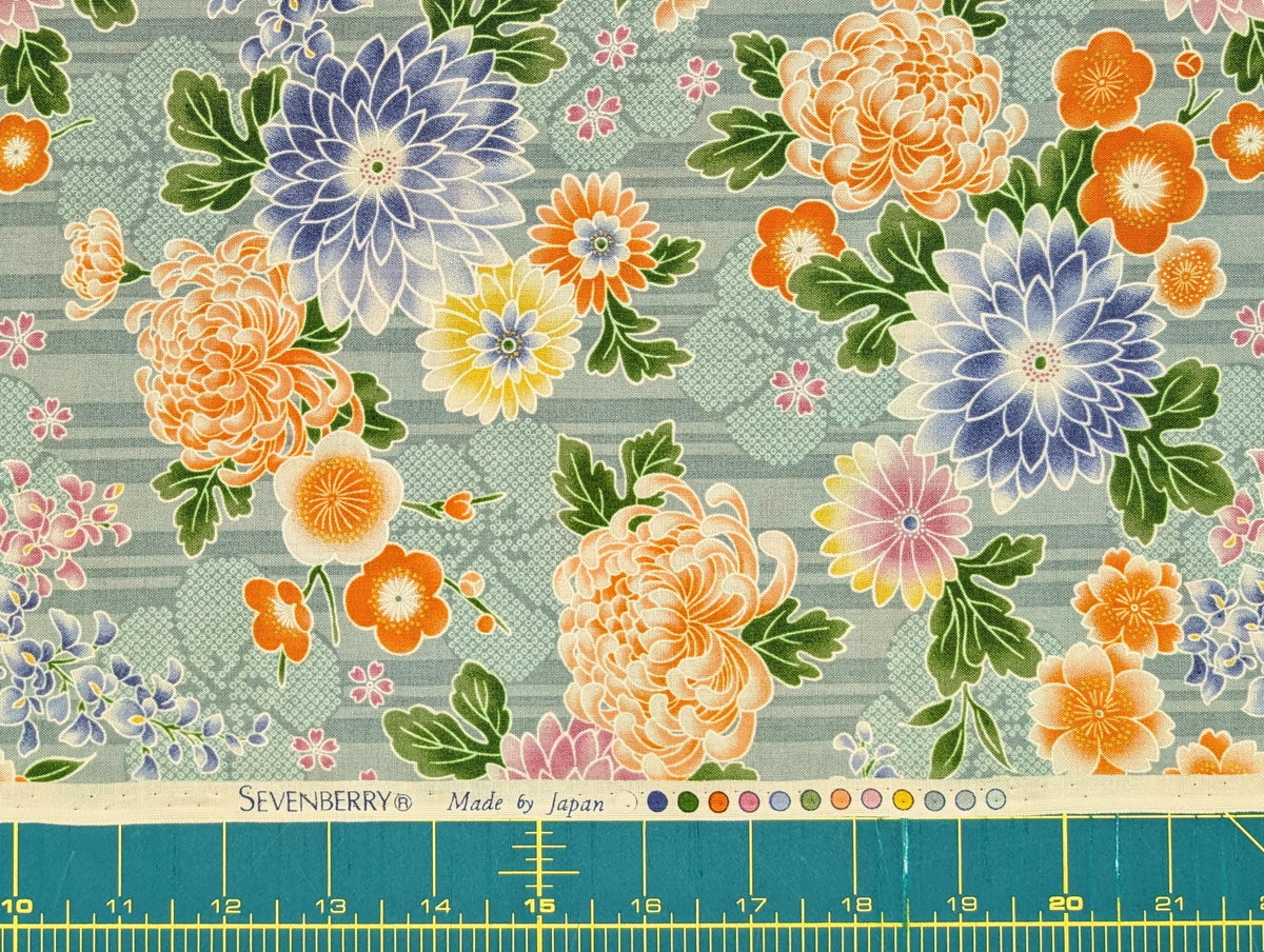 NEW Striped Shibori Flowers Sevenberry Japanese cotton fabric 850425-1-5 green