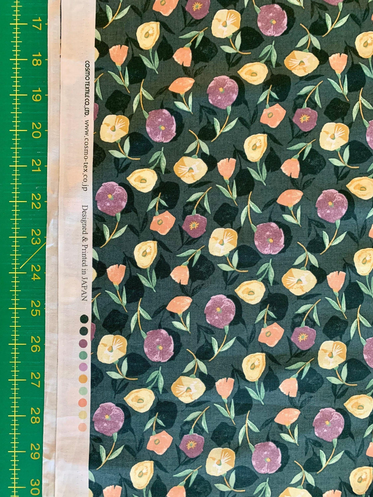 Cosmo - Poppy Shadows Cotton Lawn - Green Purple Peach Yellow