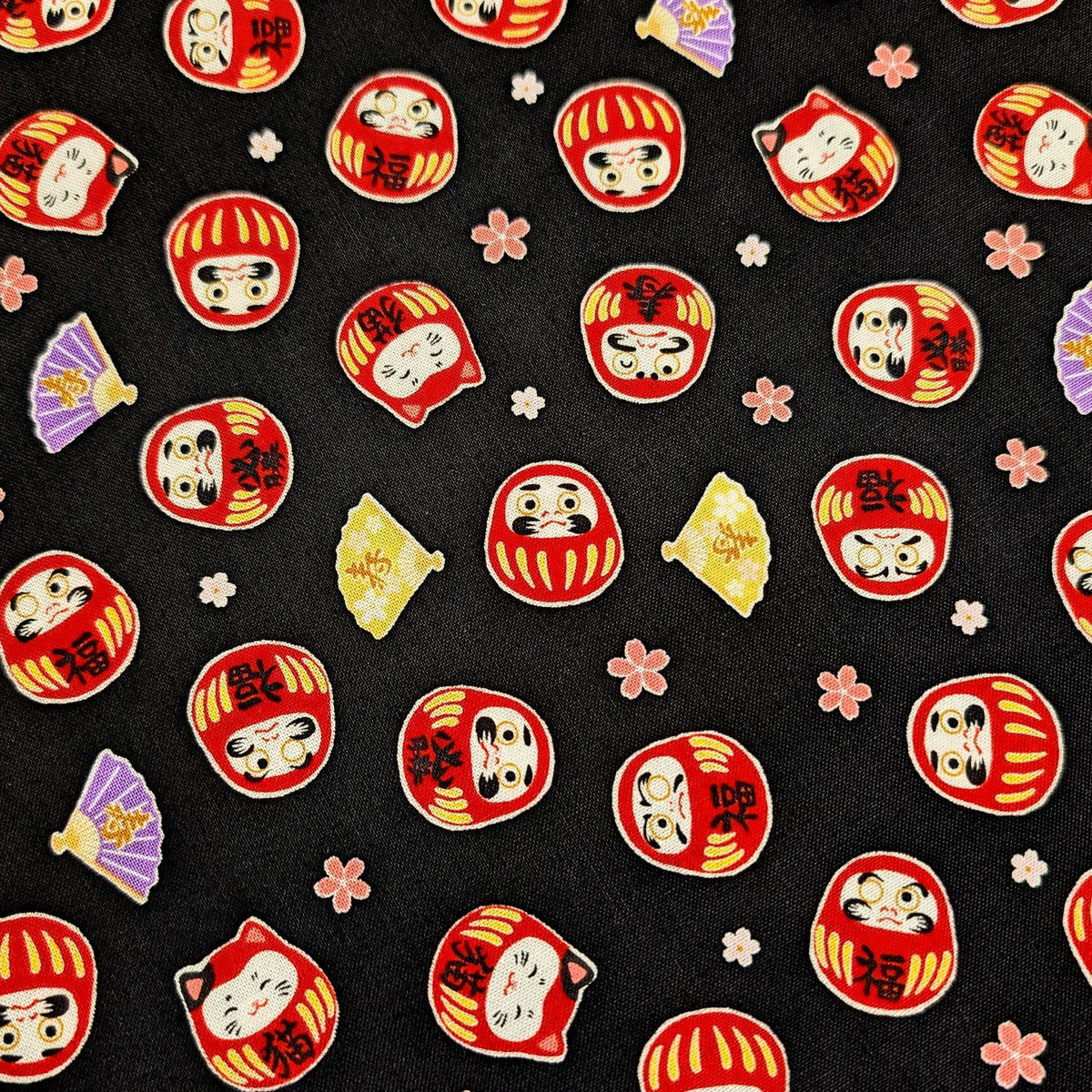 Sakura & Daruma Cosmo Japanese cotton fabric AP51205H-1 E black