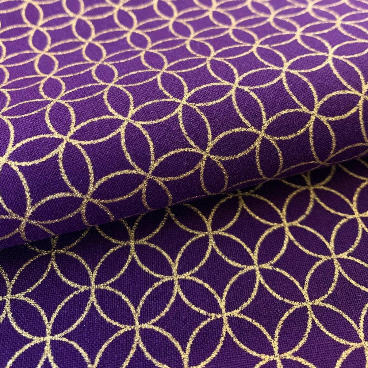 Sevenberry - Golden Shippo Circles Cotton Fabric - Purple
