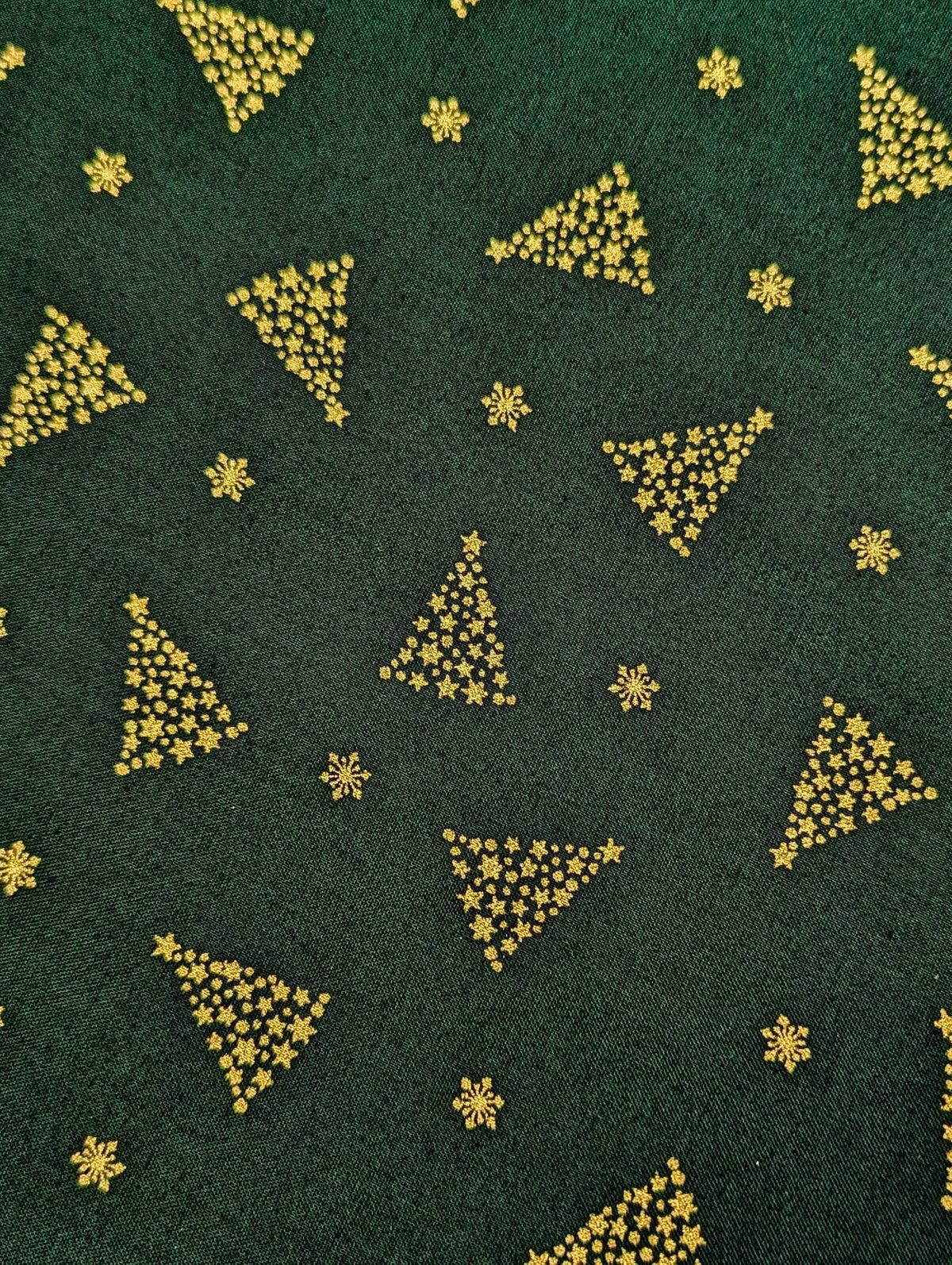 Hishiei - Golden Holiday Trees Cotton Fabric - Green