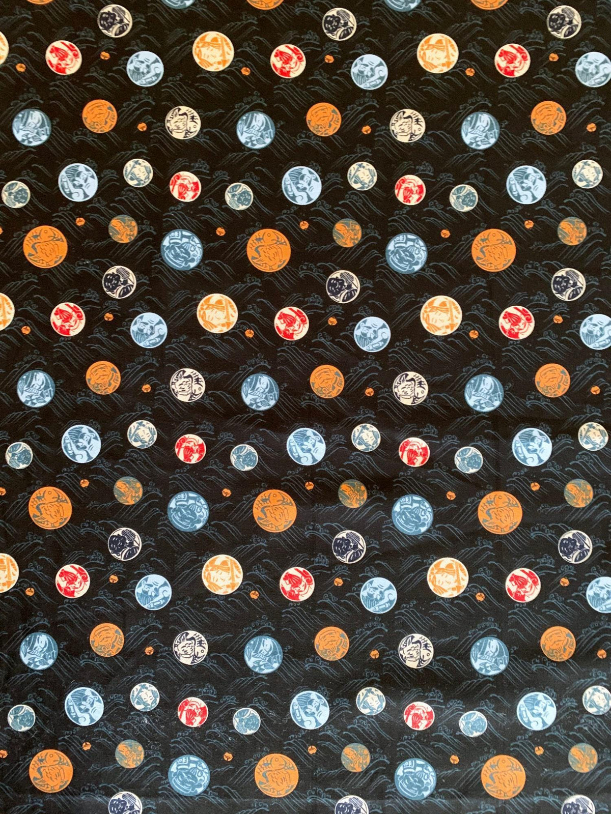Seven Lucky Gods 七福神 Shichifukujin Japanese cotton fabric Y-3060-43D black