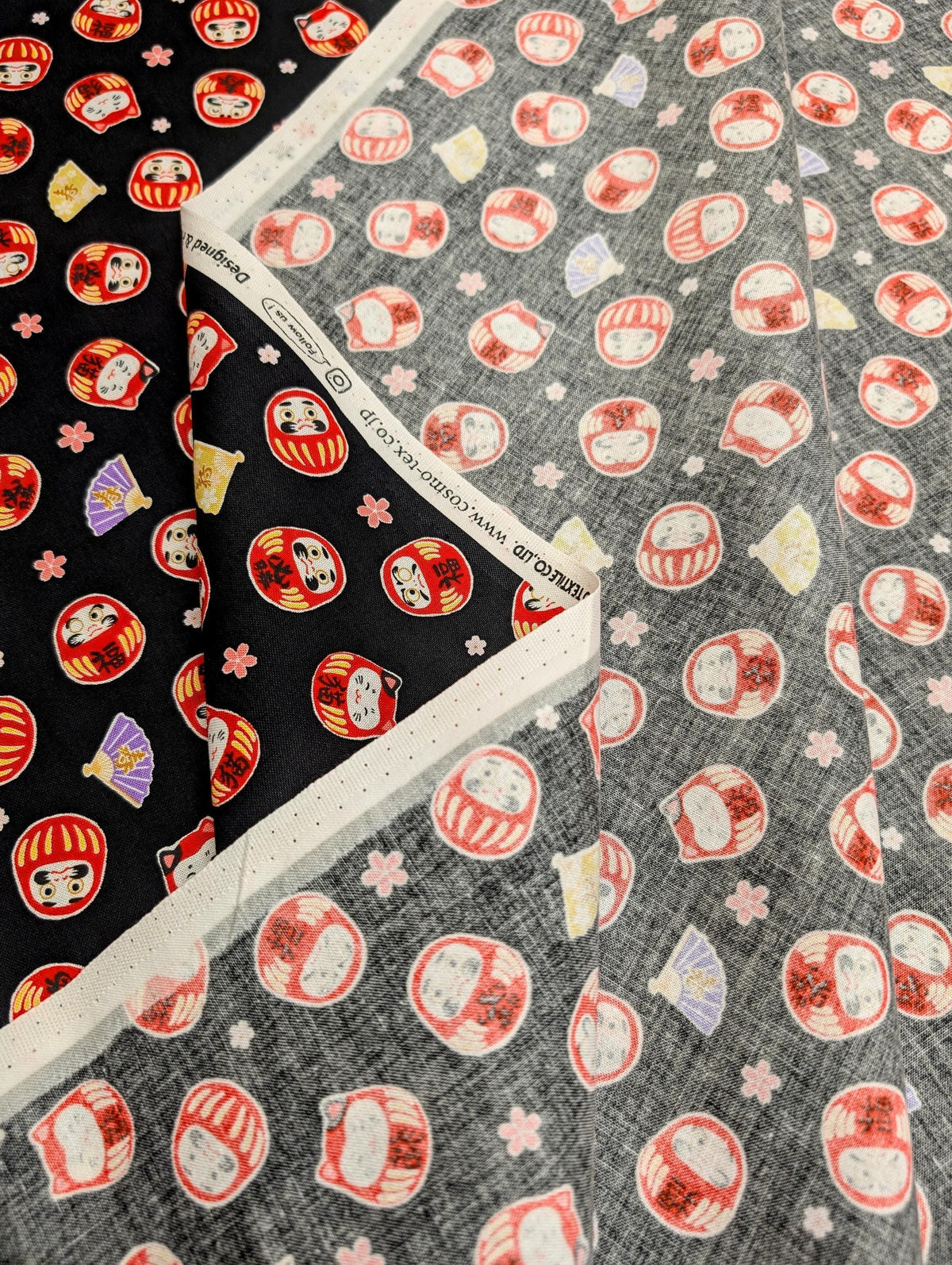 Sakura & Daruma Cosmo Japanese cotton fabric AP51205H-1 E black