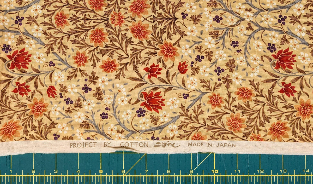 Morris Flower Fields Kobayashi Japanese cotton oxford canvas fabric KTS-6994 A beige & orange