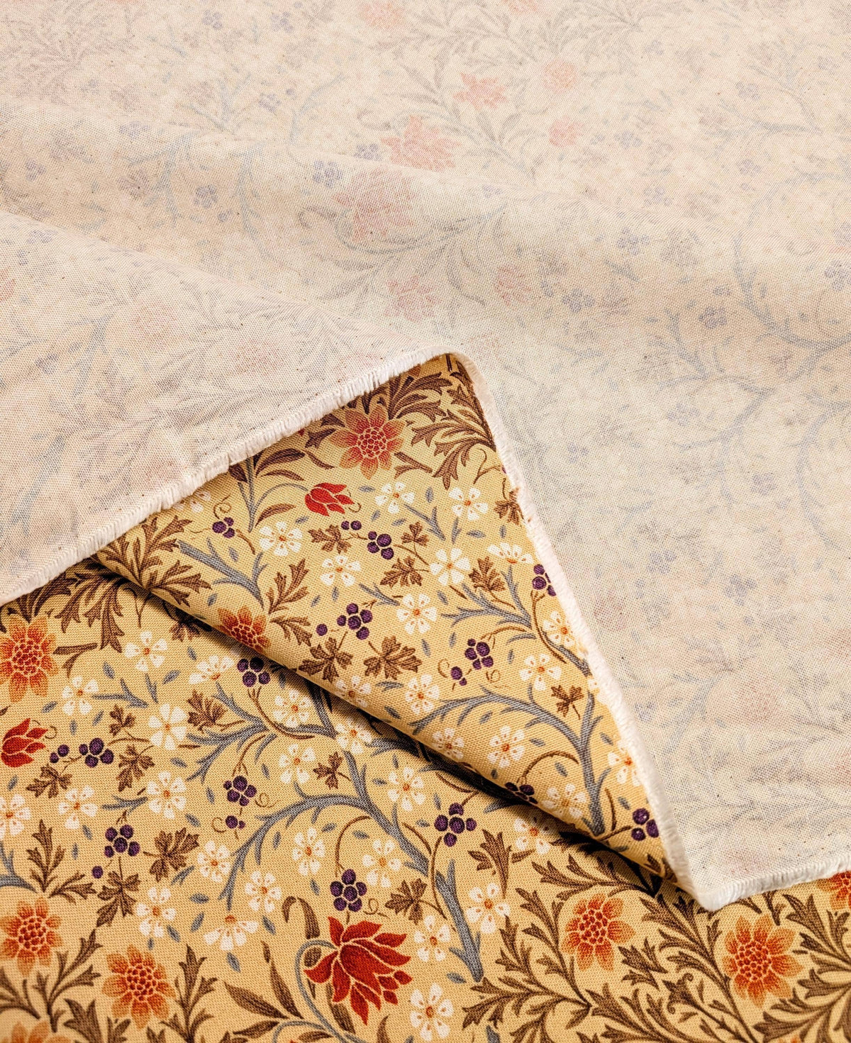 Morris Flower Fields Kobayashi Japanese cotton oxford canvas fabric KTS-6994 A beige & orange