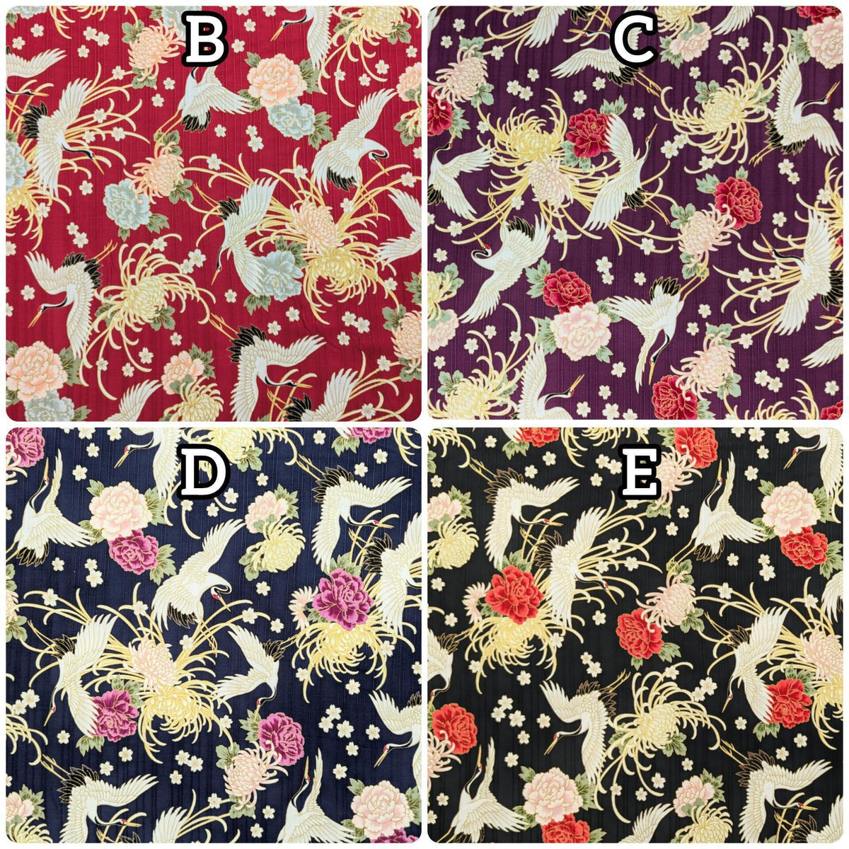 Cosmo - Cranes and Flowers Cotton Shantung - Red
