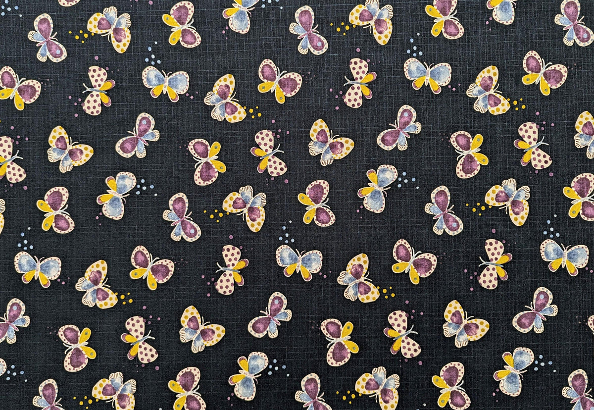 Koizumi - Pastel Butterflies Cotton Dobby - Navy