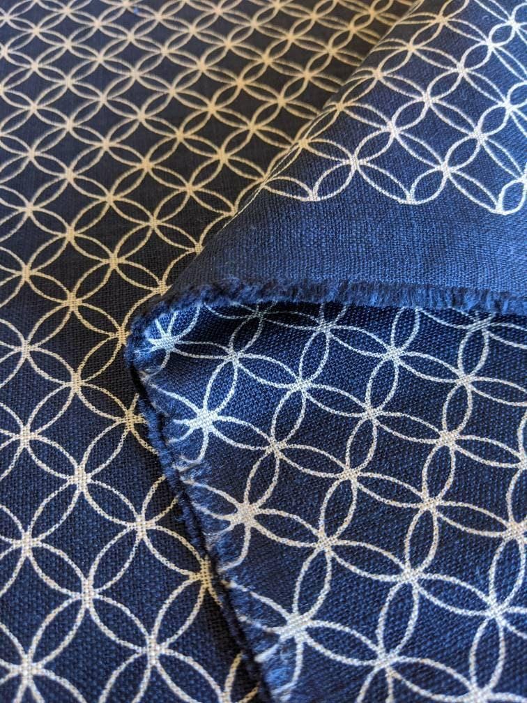Sevenberry - Shippou Linked Circles Cotton Fabric - Navy Blue Beige