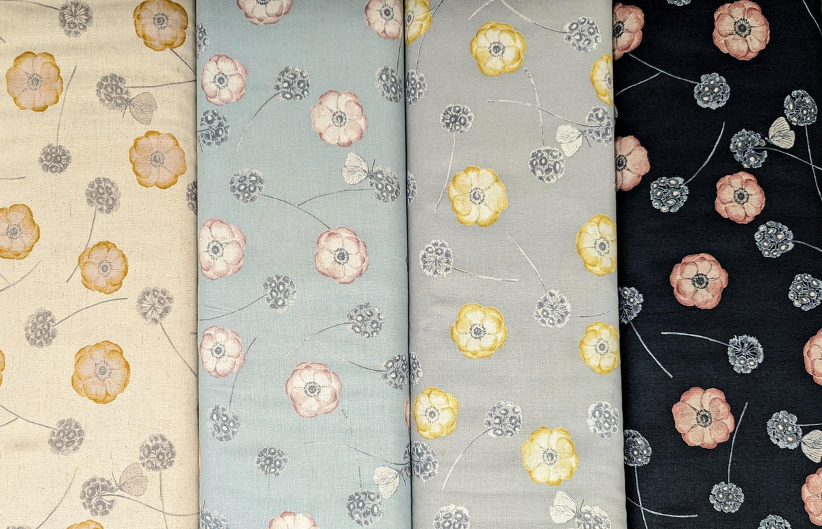 Koizumi - Poppies and Butterflies Cotton/Linen Blend - Gray