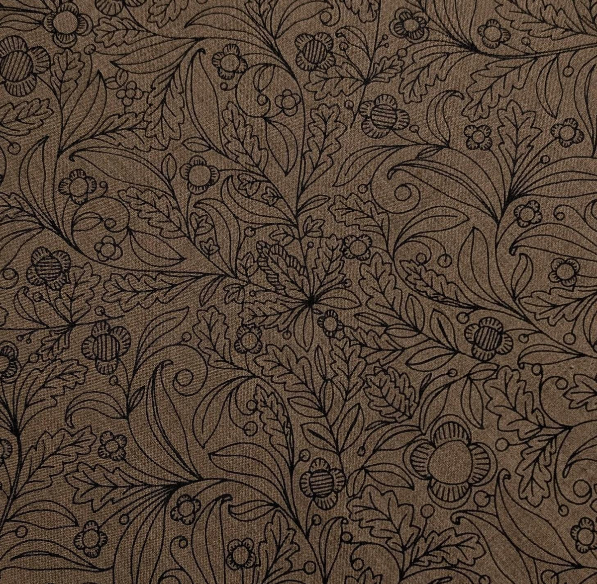 Hokkoh - Botanical Filigree Cotton Lawn - Brown and Black