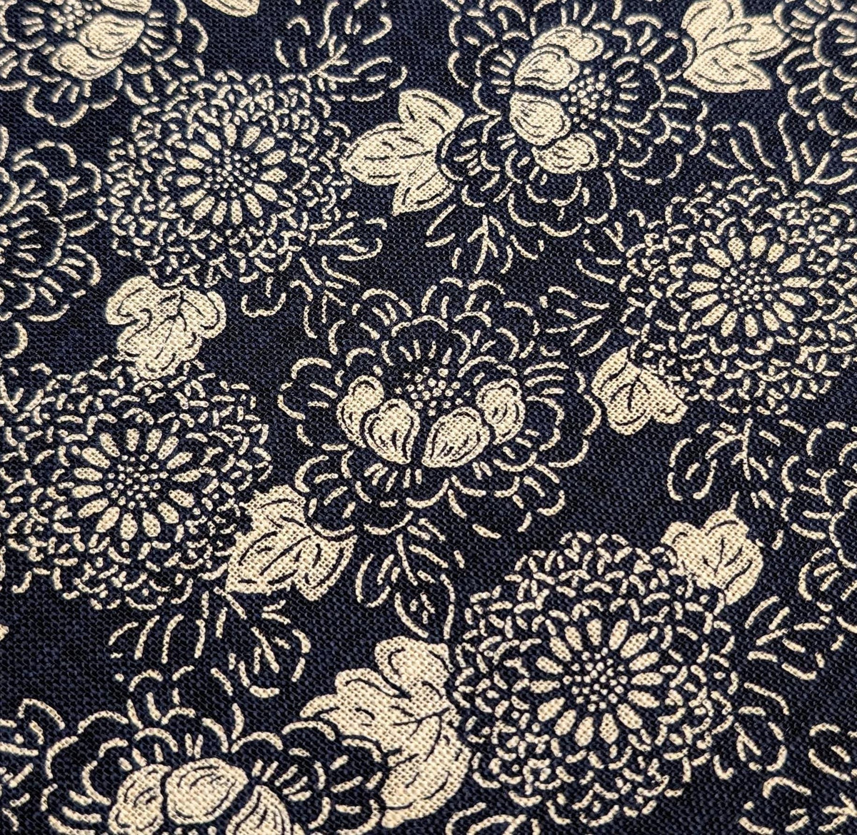 Sevenberry - Karakusa Flower Cotton Fabric - Navy Blue Beige