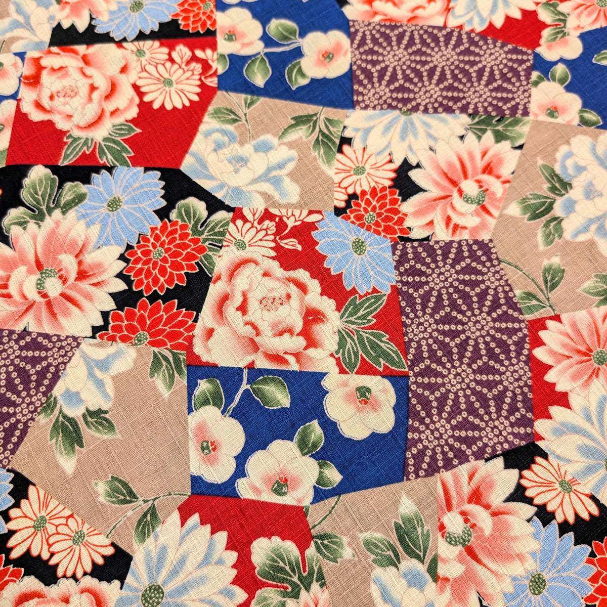 Patterned Floral Collage Hokkoh Japanese dobby cotton fabric 1025-110-2 A beige