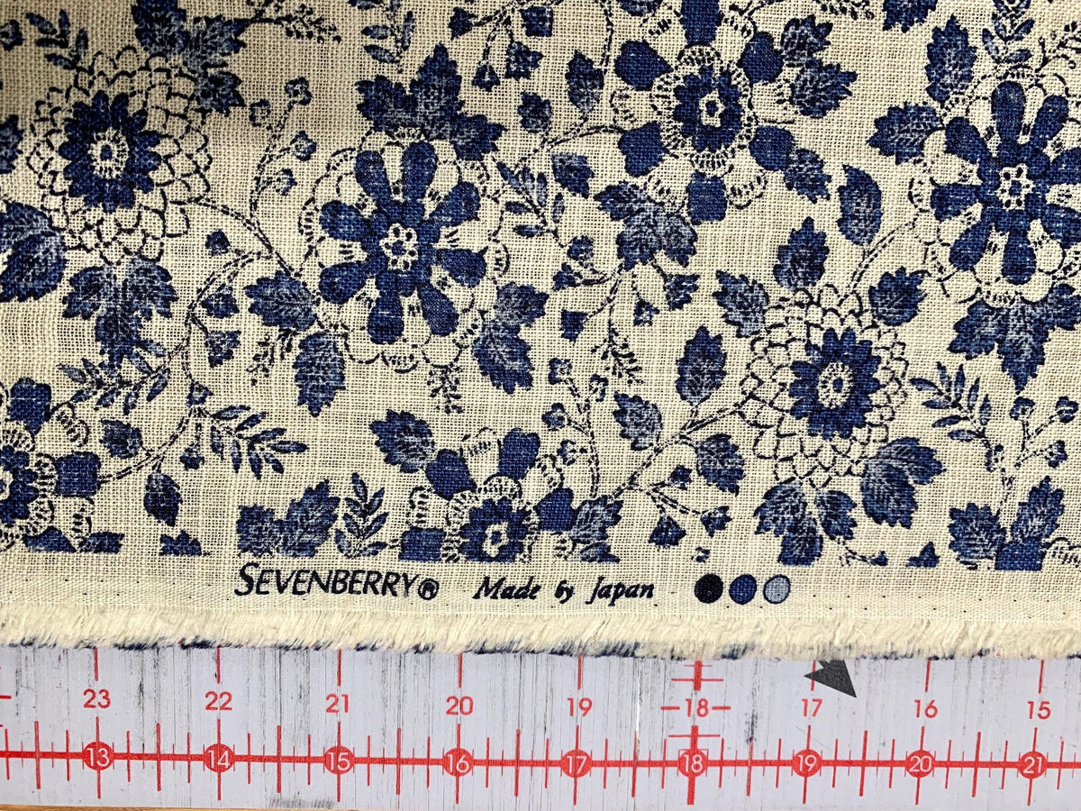 Sevenberry - Vintage Floral Cotton Fabric - Beige Blue