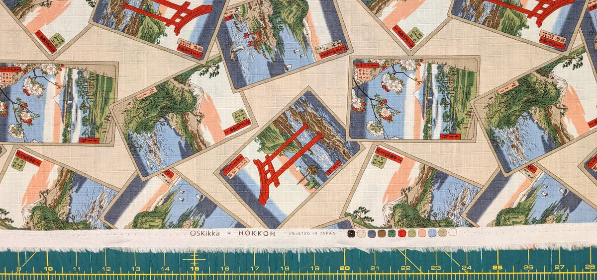 Japanese Postcards Hokkoh Japanese cotton dobby fabric 1025-105-3 A beige