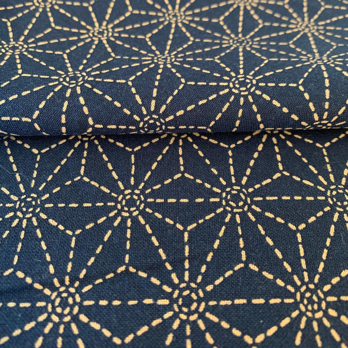 Sevenberry - Sashiko Stars Cotton Fabric 麻の葉 Asanoha - Dark Blue Beige