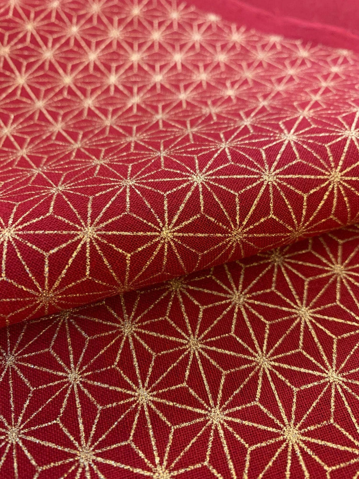 Sevenberry - Golden Asanoha Stars Cotton Fabric - Red