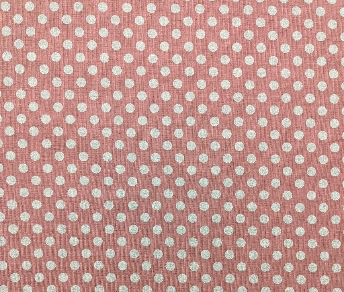 Senyo - Glittering Polka Dots Cotton Oxford - Pink With Silver