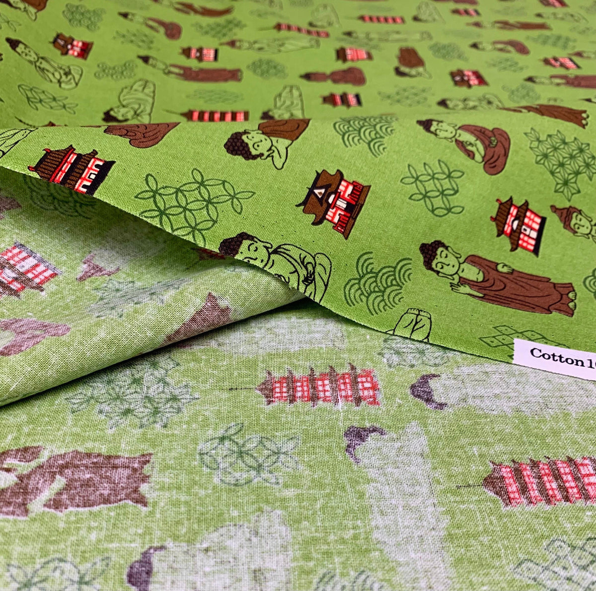 Naka - Buddha Temple Cotton Fabric - Matcha Green