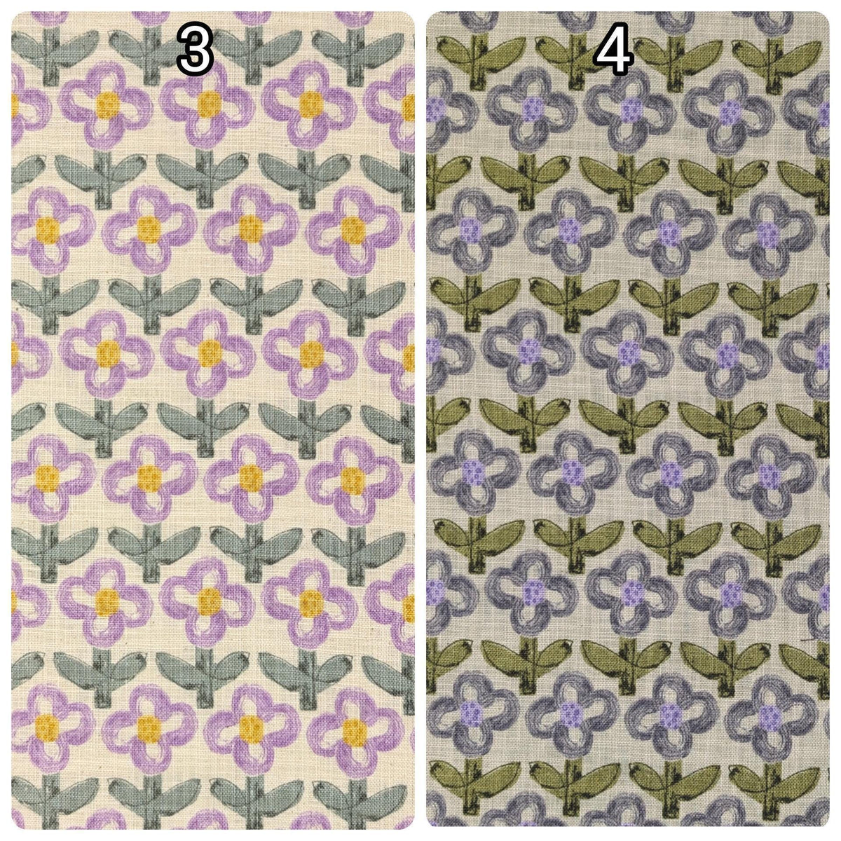 Sevenberry - NEW Standing Flowers Rustic Weave Cotton Fabric - White and Purple