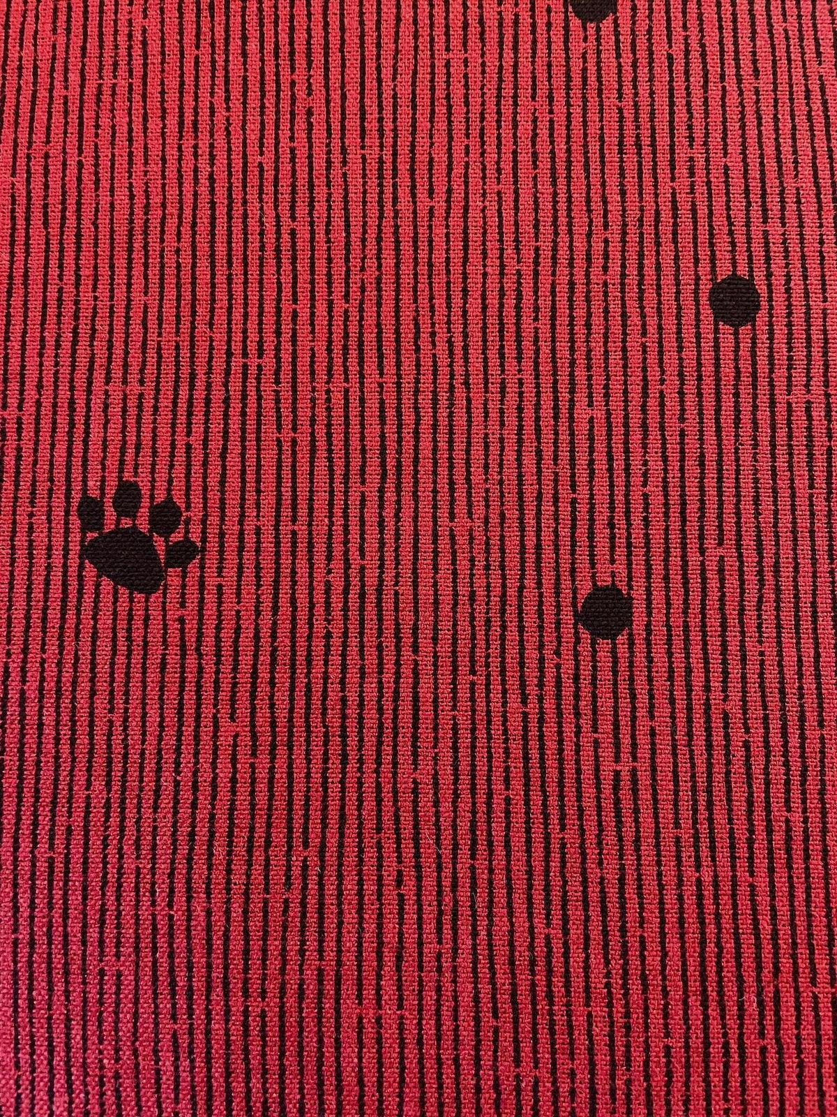 Orimono Imports - Playful Cat and Kitten with Stripes and Dots Fabric Panel - Red