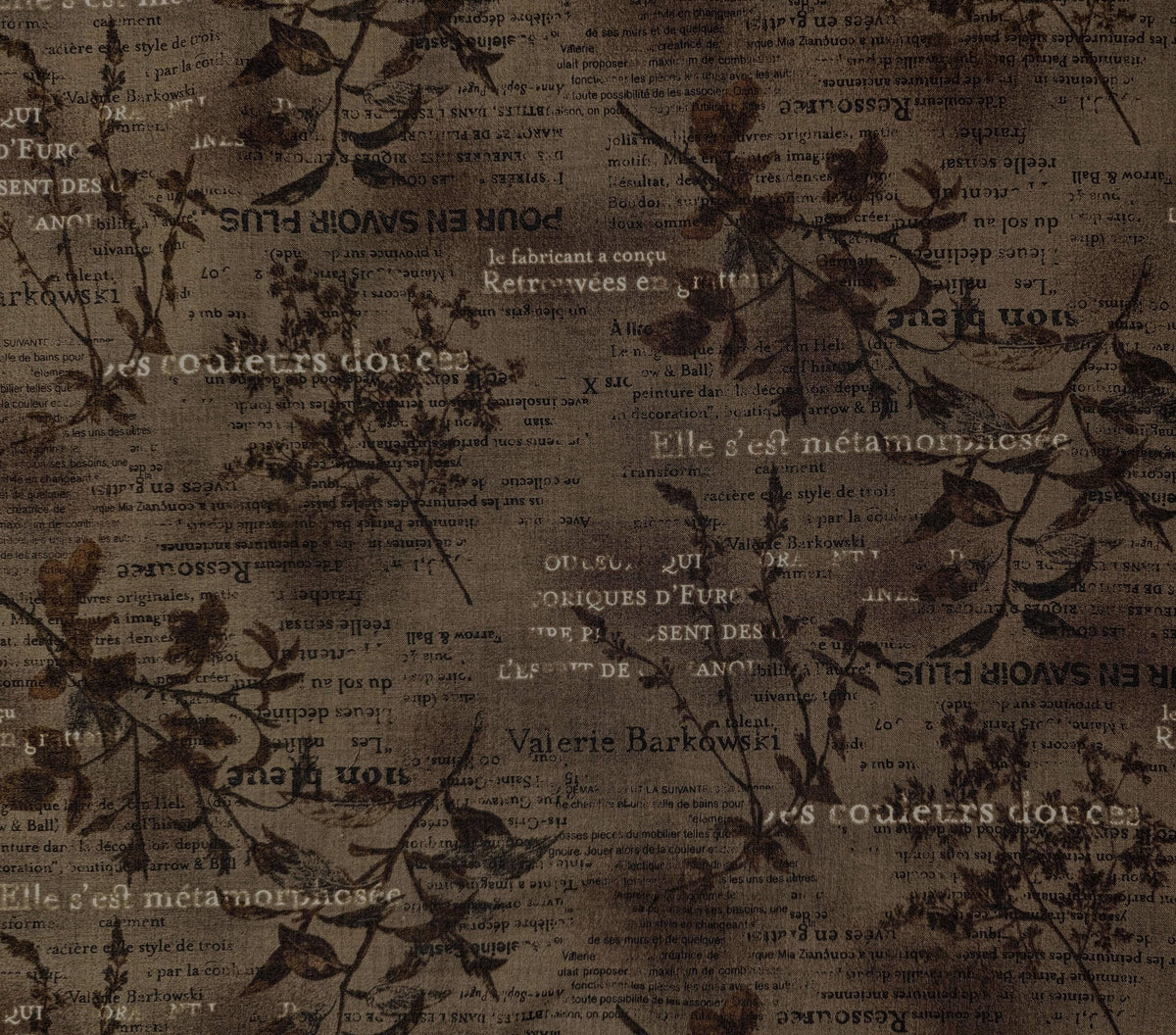 Vancet - Dear Grace Floral Text Cotton Fabric - Brown Bronze