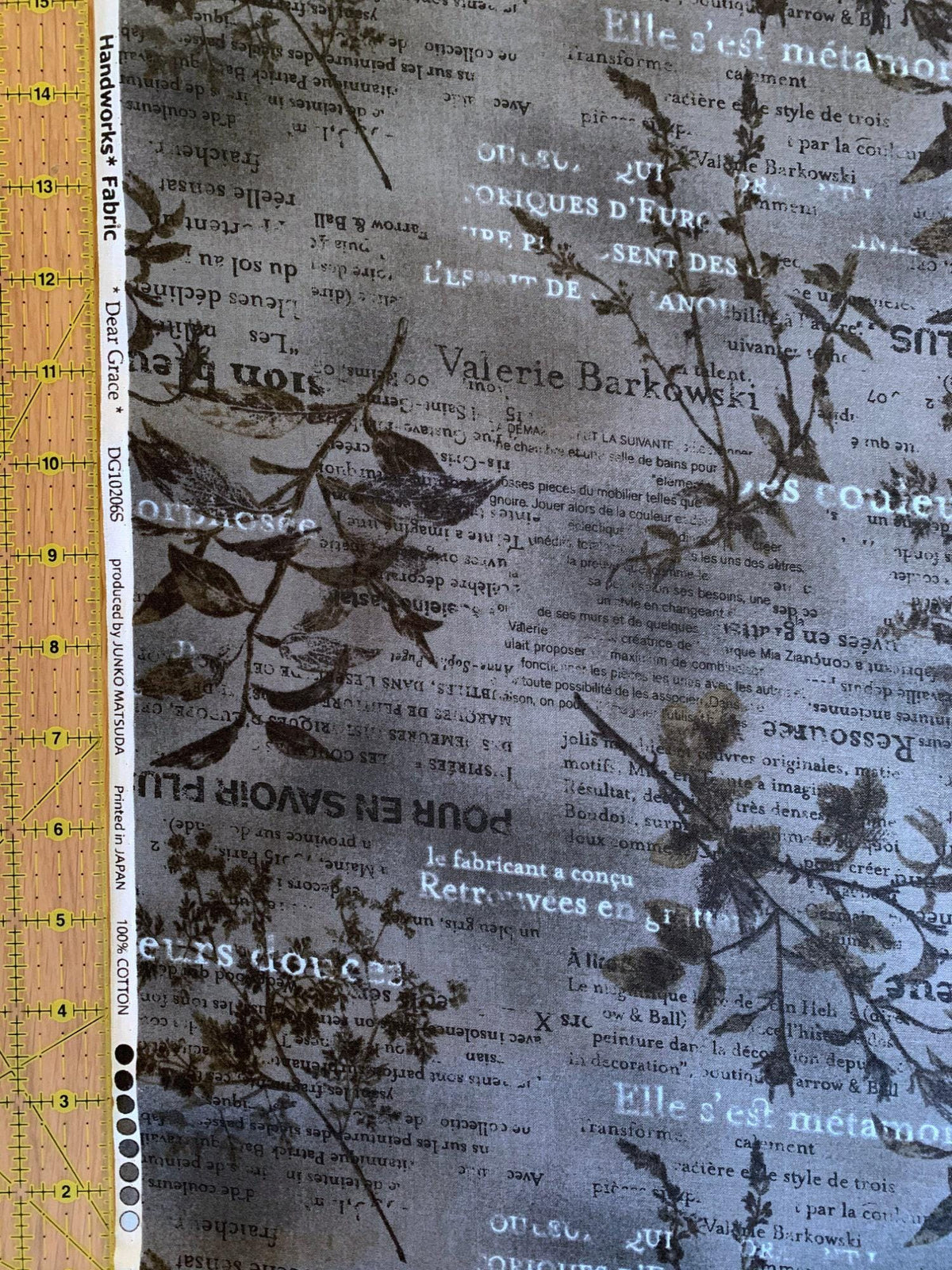 Vancet - Dear Grace Floral Text Cotton Fabric - Gray Bronze