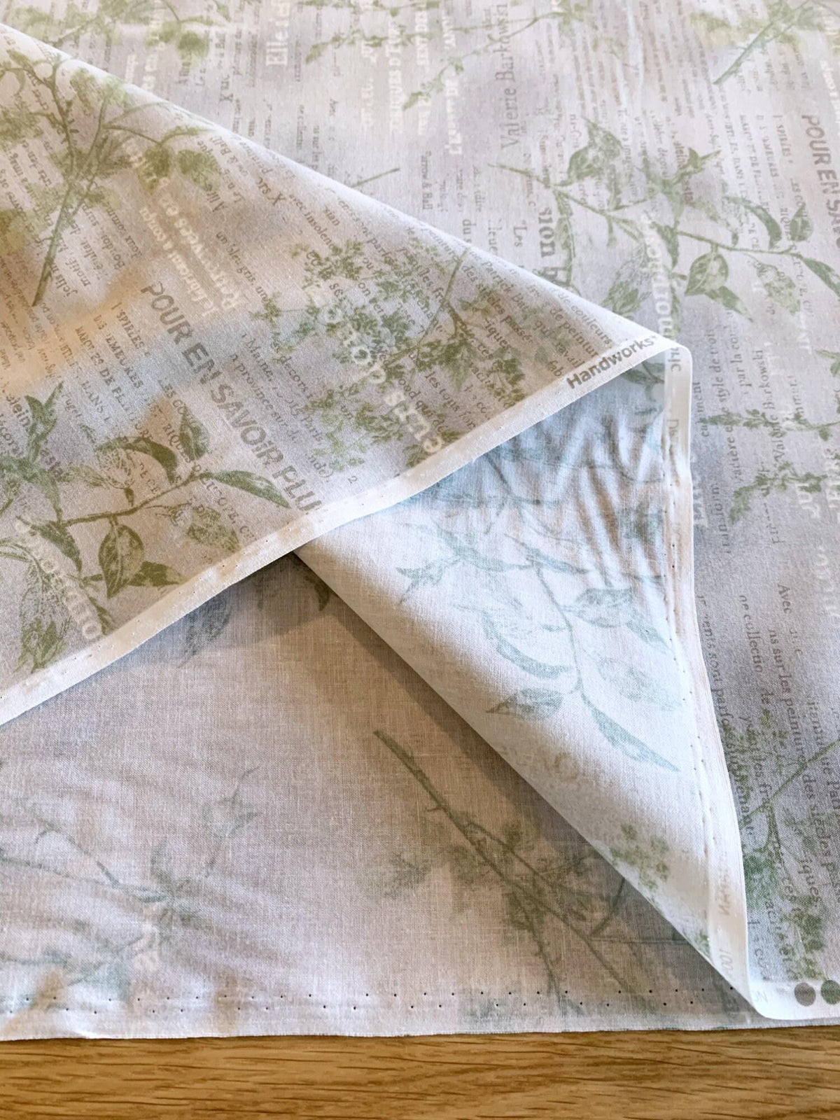 Vancet - Dear Grace Floral Text Cotton Fabric - Gray Green