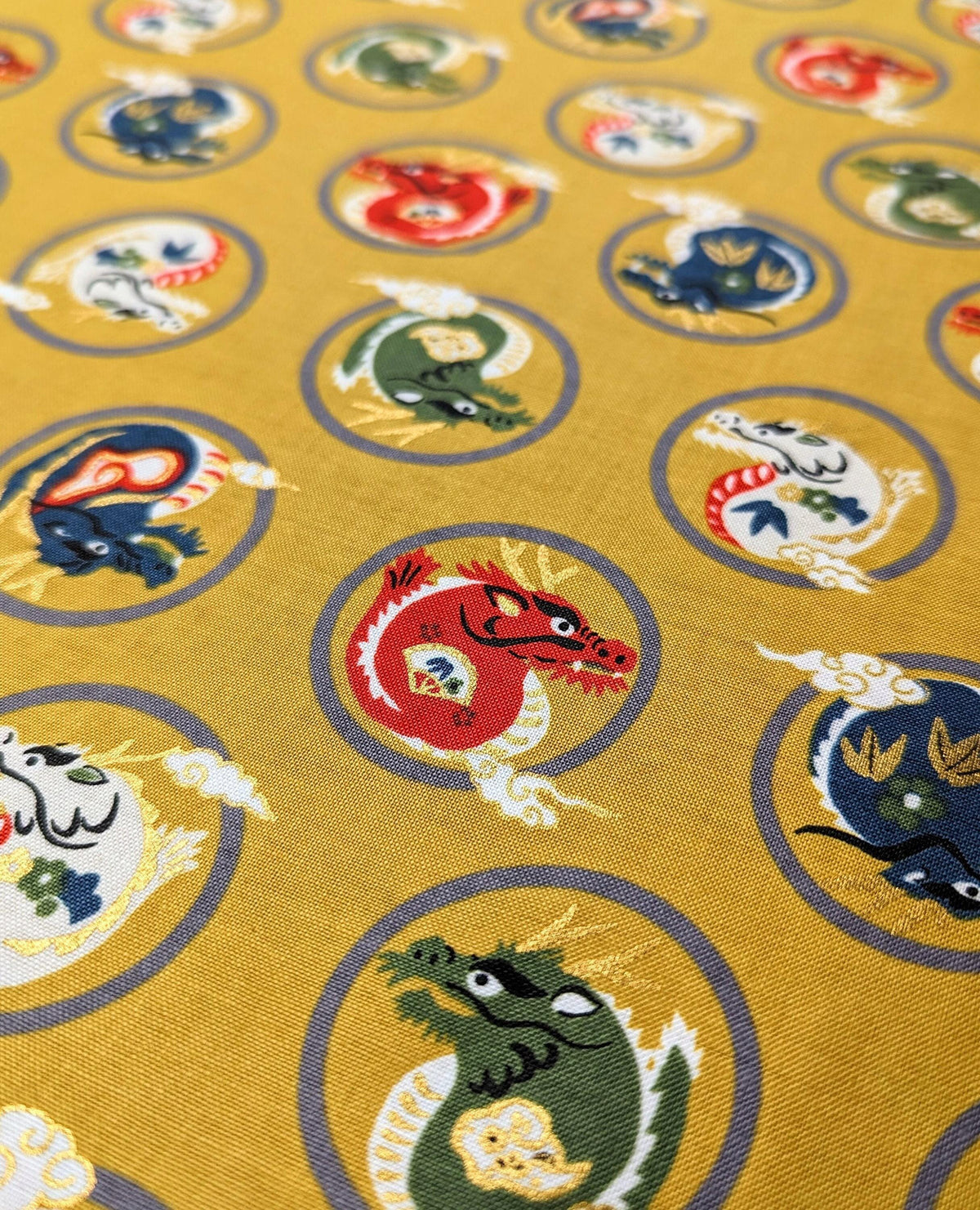 Hokkoh - Little Dragons Cotton Fabric - Yellow