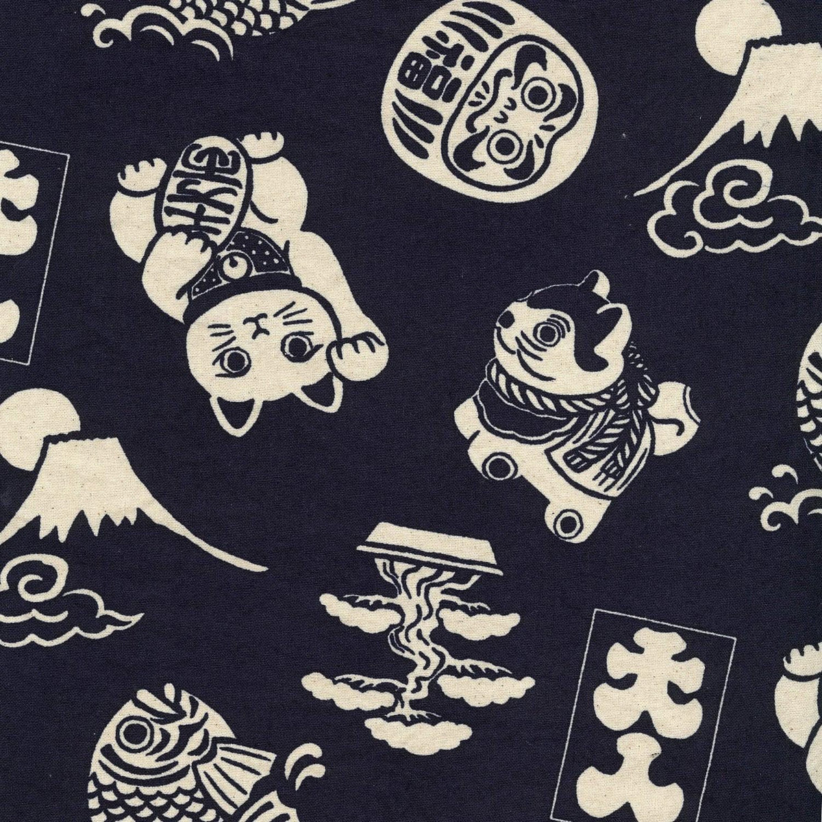 Lucky Cats and More Kokka Japanese cotton light canvas fabric YKA-29100-3A - half yard