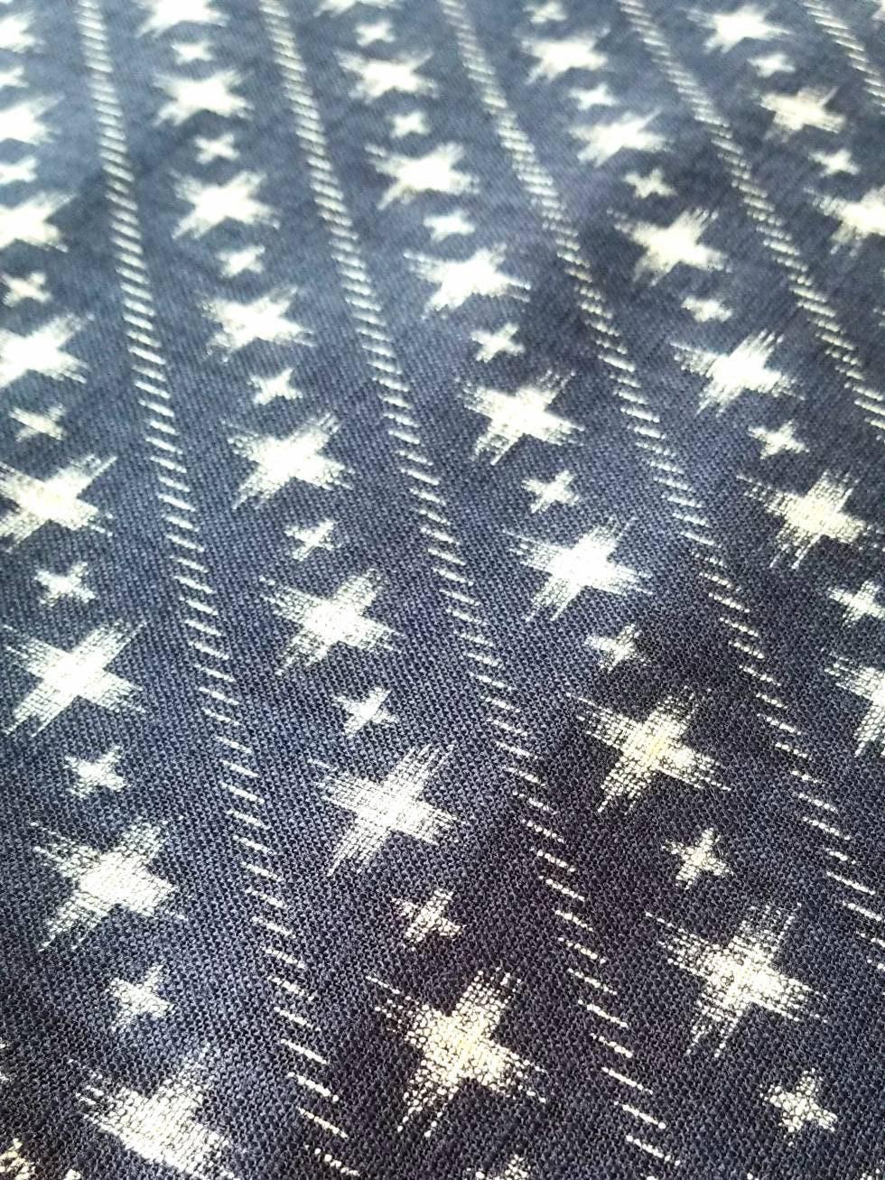 Sevenberry - Diagonal Crosses Cotton Fabric - Navy Indigo Blue Beige