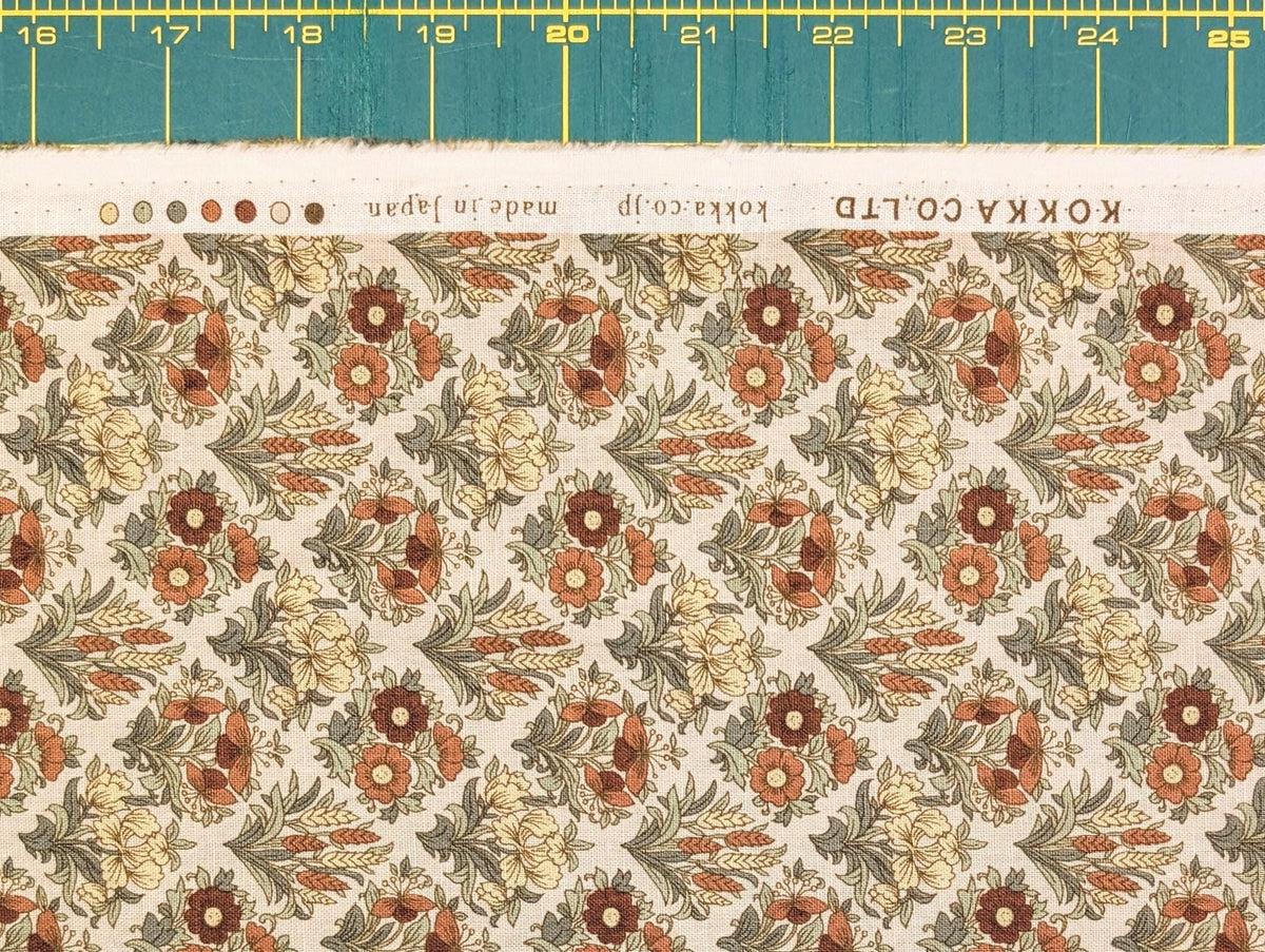 Kokka - Gridded Bouquet Cotton/Linen Fabric - Beige