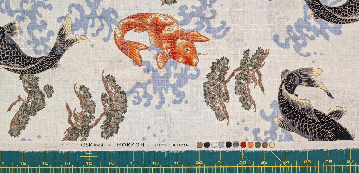 Hokkoh - Hopping Koi Cotton Dobby - White