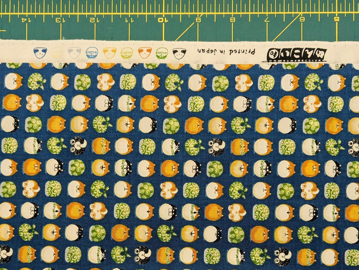 Senyo - Shibas With Furoshiki Cotton Fabric - Navy Blue