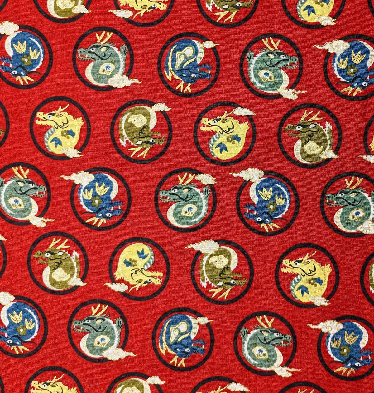 Hokkoh - Little Dragons Cotton Fabric - Red