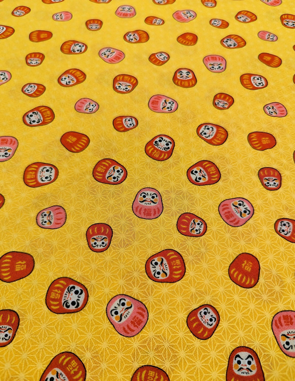 Naka - Tiny Daruma Cotton Fabric - Red and Pink