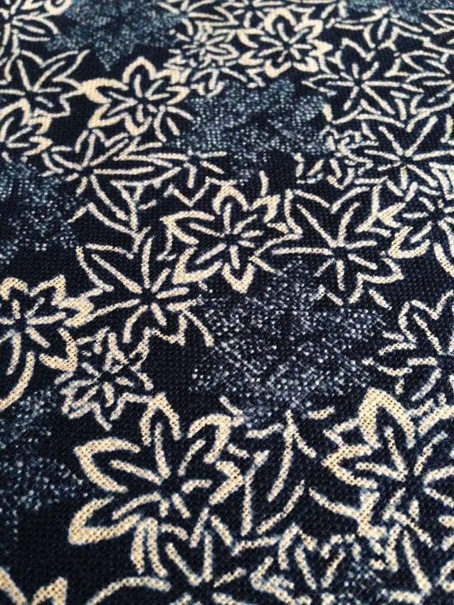 Sevenberry - Maple Leaf Momiji Cotton Fabric - Navy Blue Beige