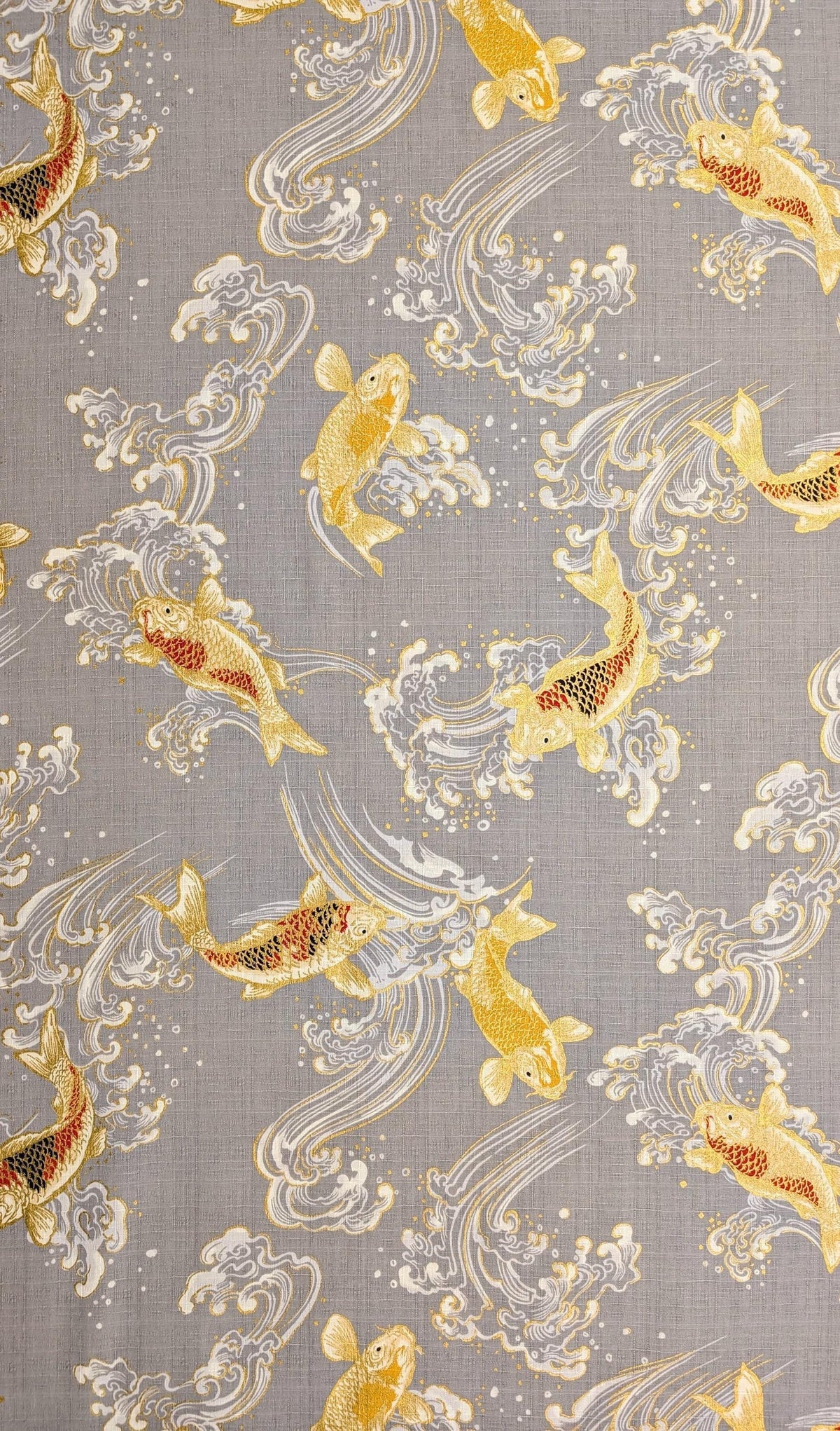 Swimming Golden Koi Hokkoh Japanese cotton dobby fabric 1025-100-2 B gray