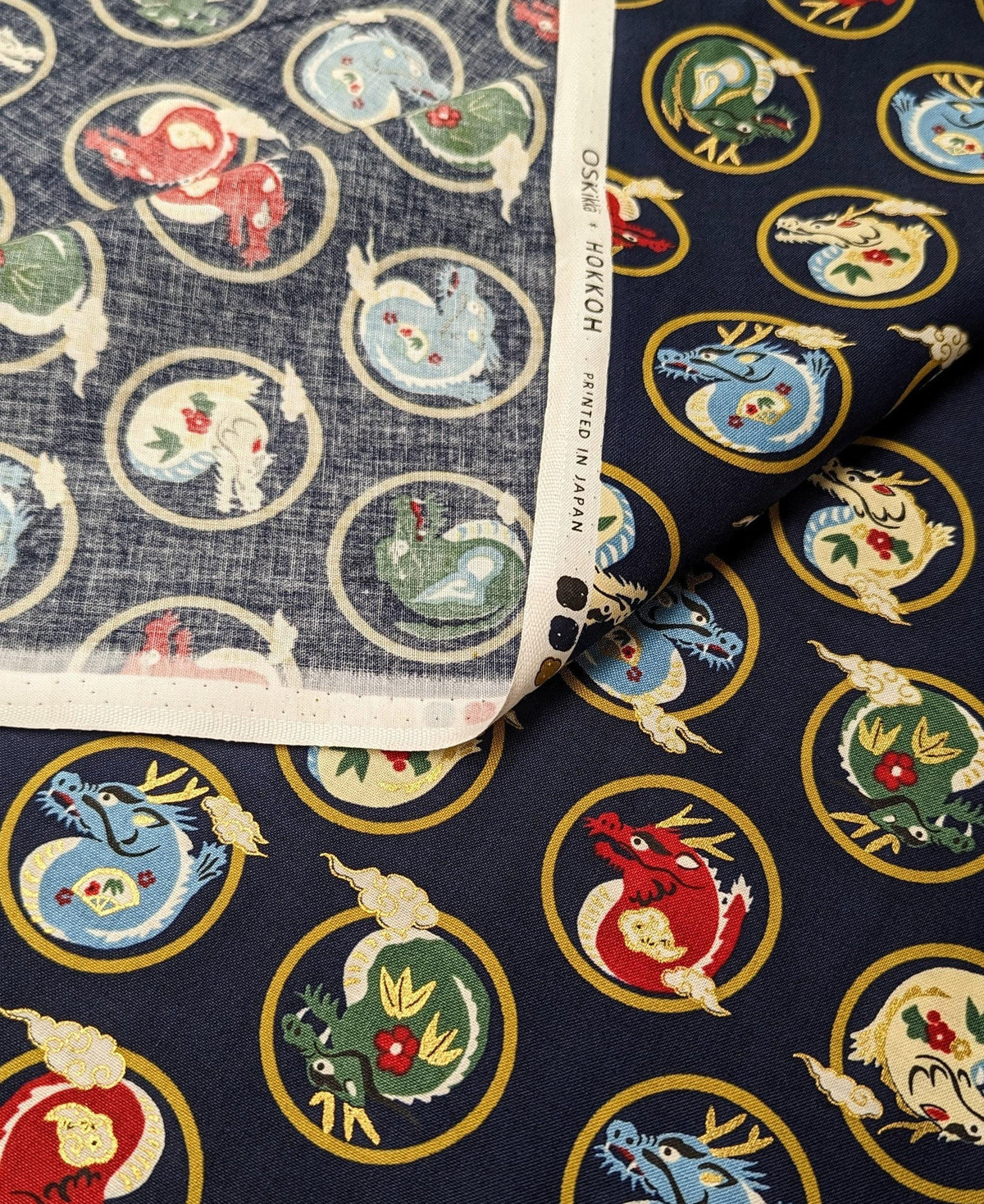 Hokkoh - Little Dragons Cotton Fabric - Navy Blue