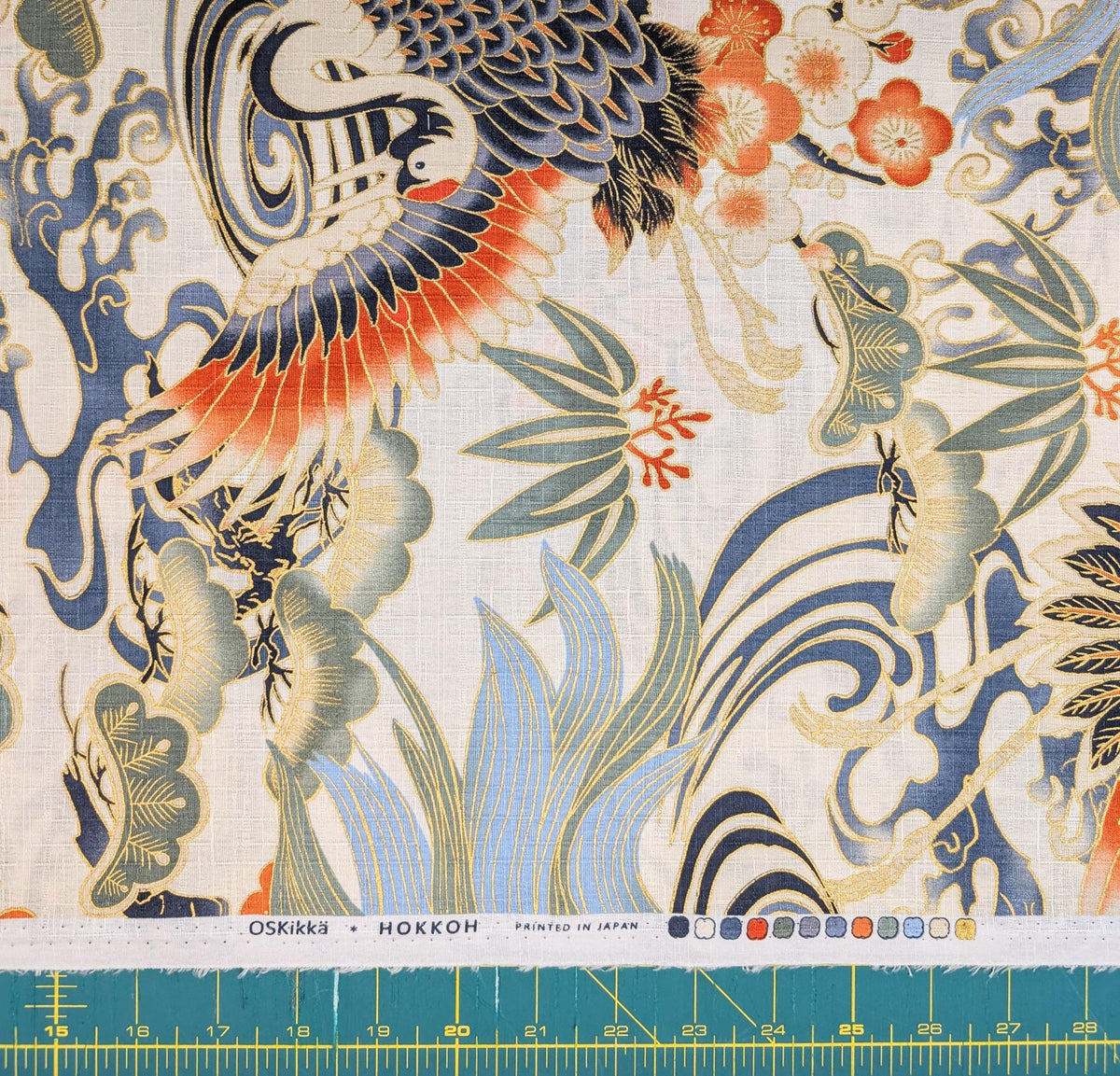NEW Golden Crane & Minogame Hokkoh Japanese cotton dobby fabric 1025-100-5 A white