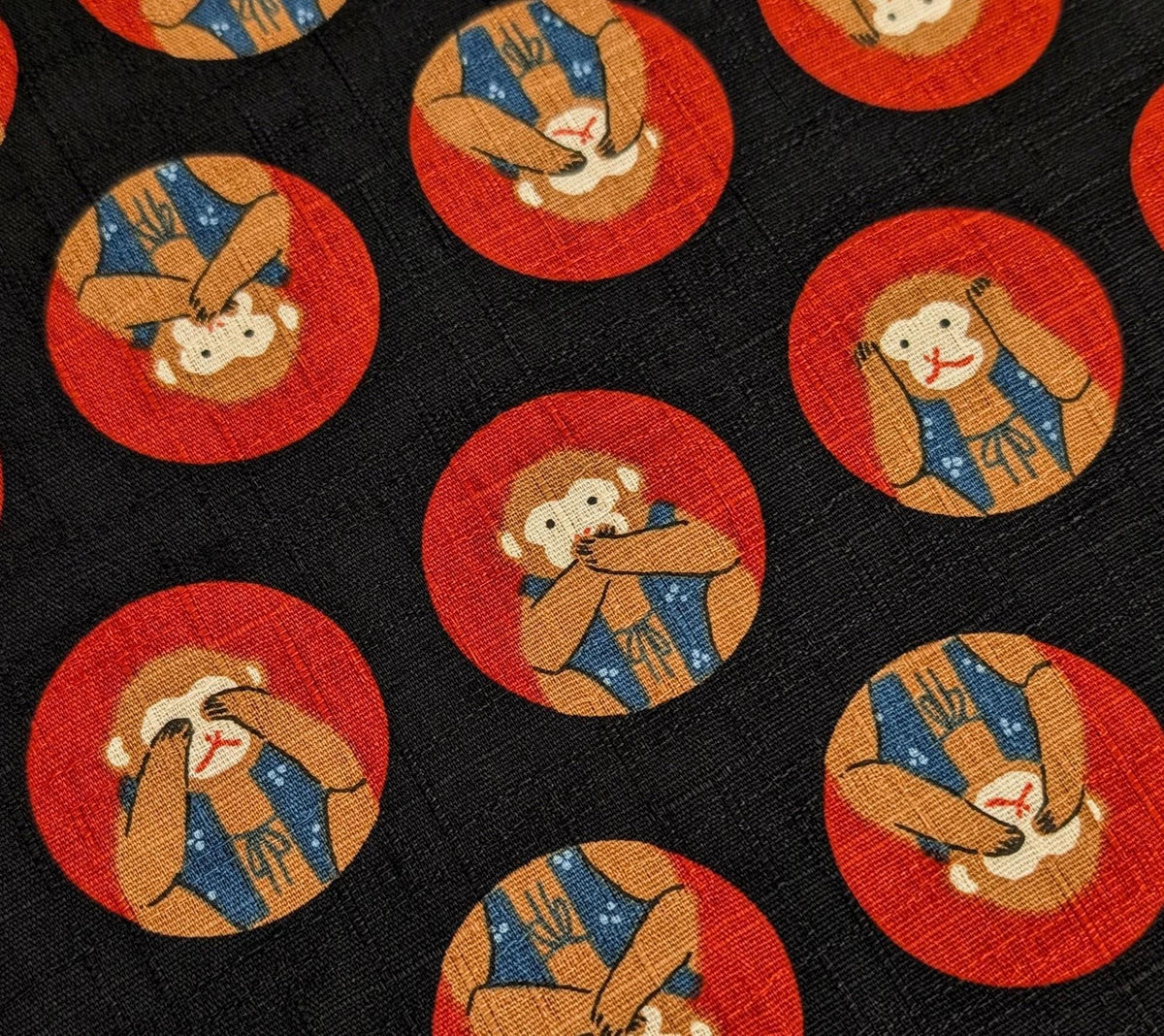 Hokkoh - Three Wise Monkeys Cotton Dobby - Black